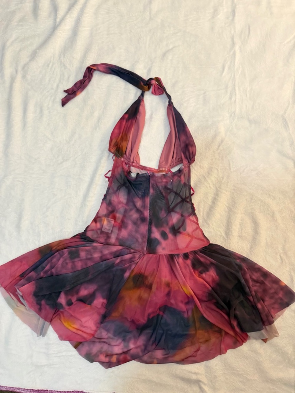 Tie-Dye Halter Mini Dress with Lattice Sides - Picture 2 of 2